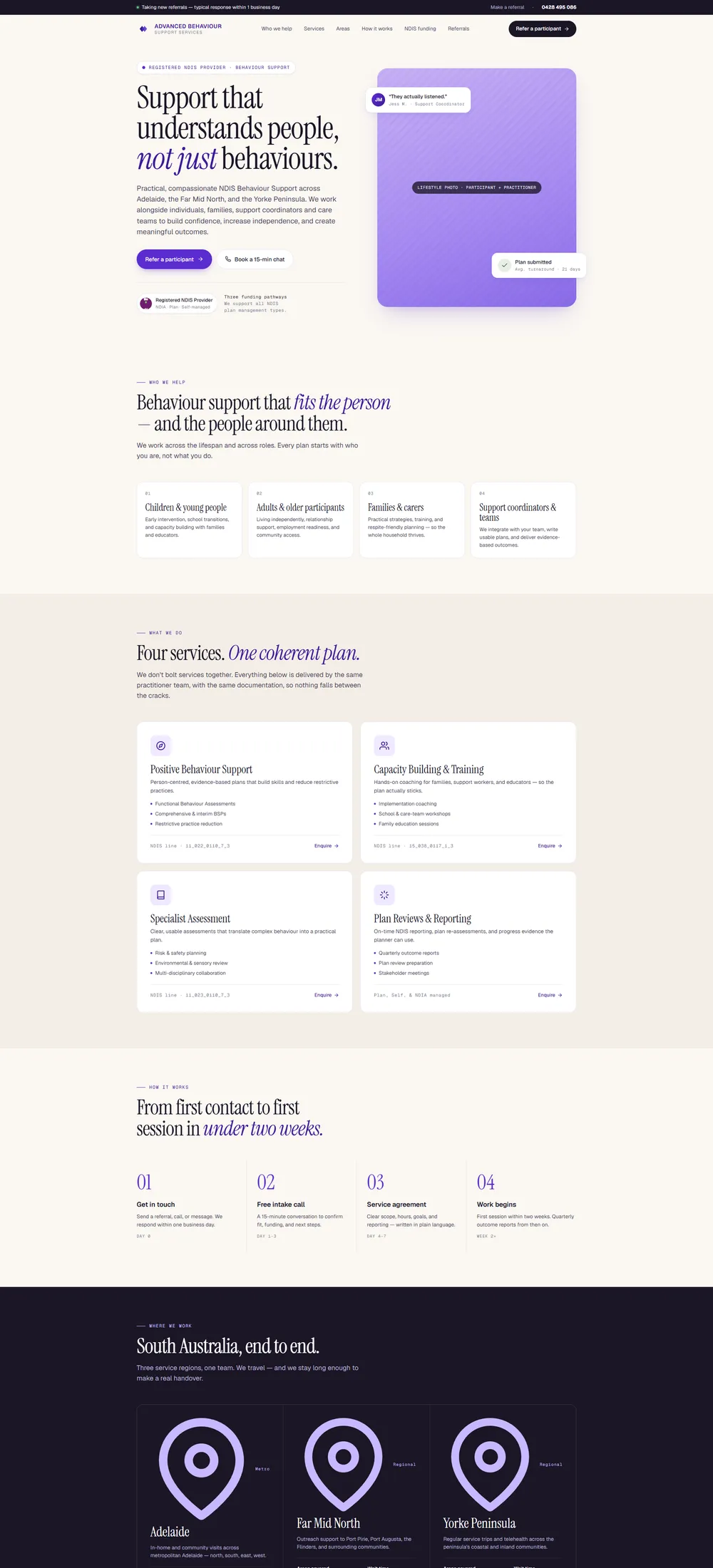 Advanced Behaviour Support Services new SEO homepage after the rebuild
