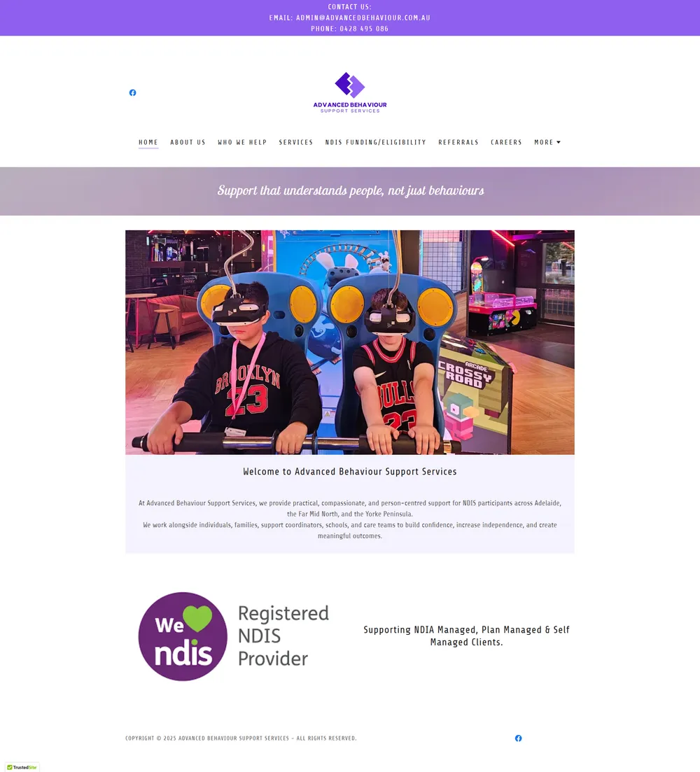 Advanced Behaviour Support Services homepage before the rebuild