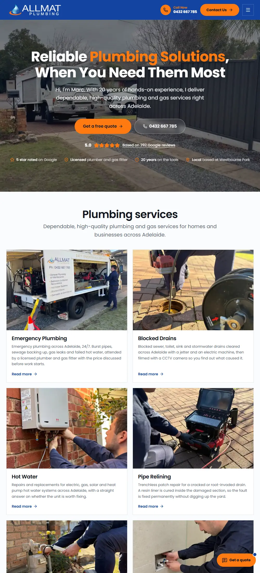 Allmat Plumbing new SEO website after the rebuild