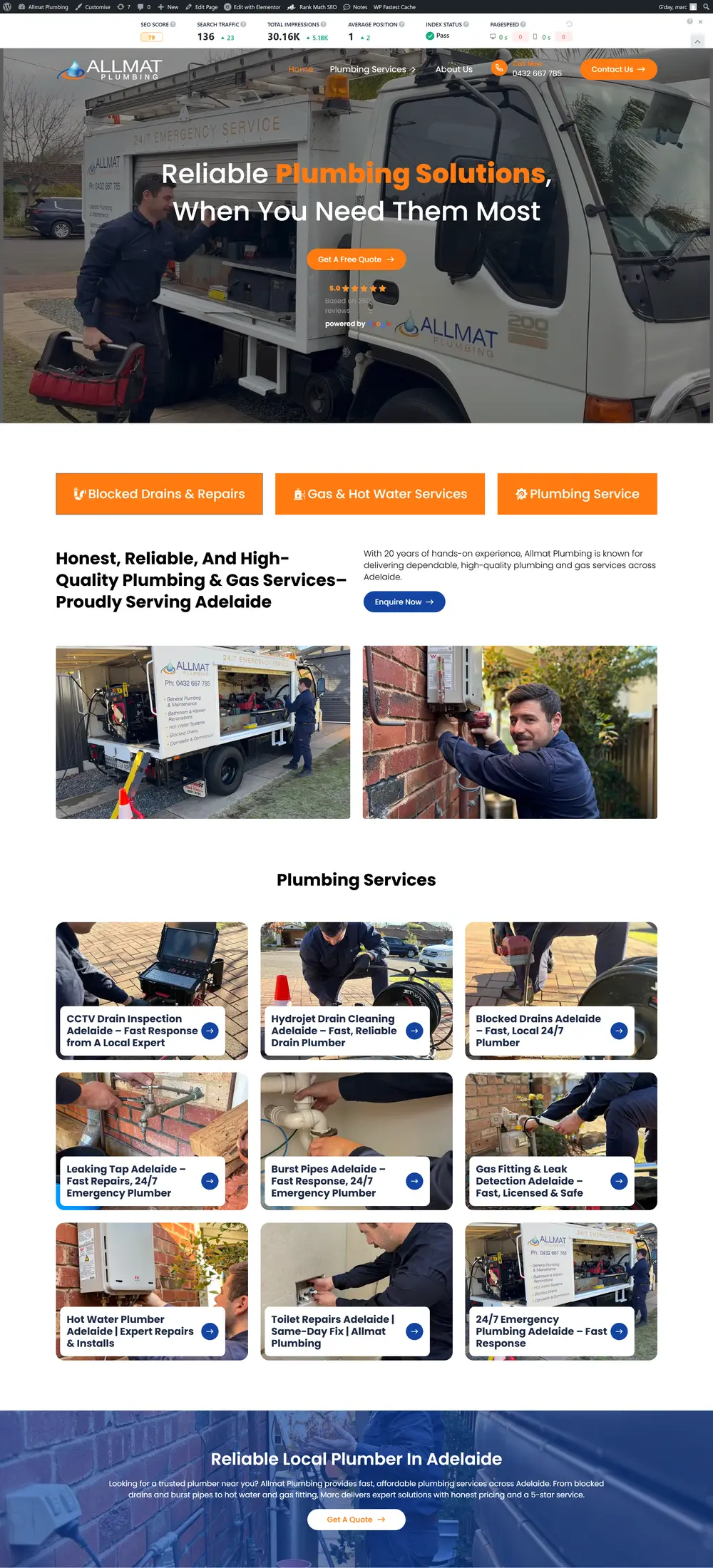 Allmat Plumbing website before the rebuild