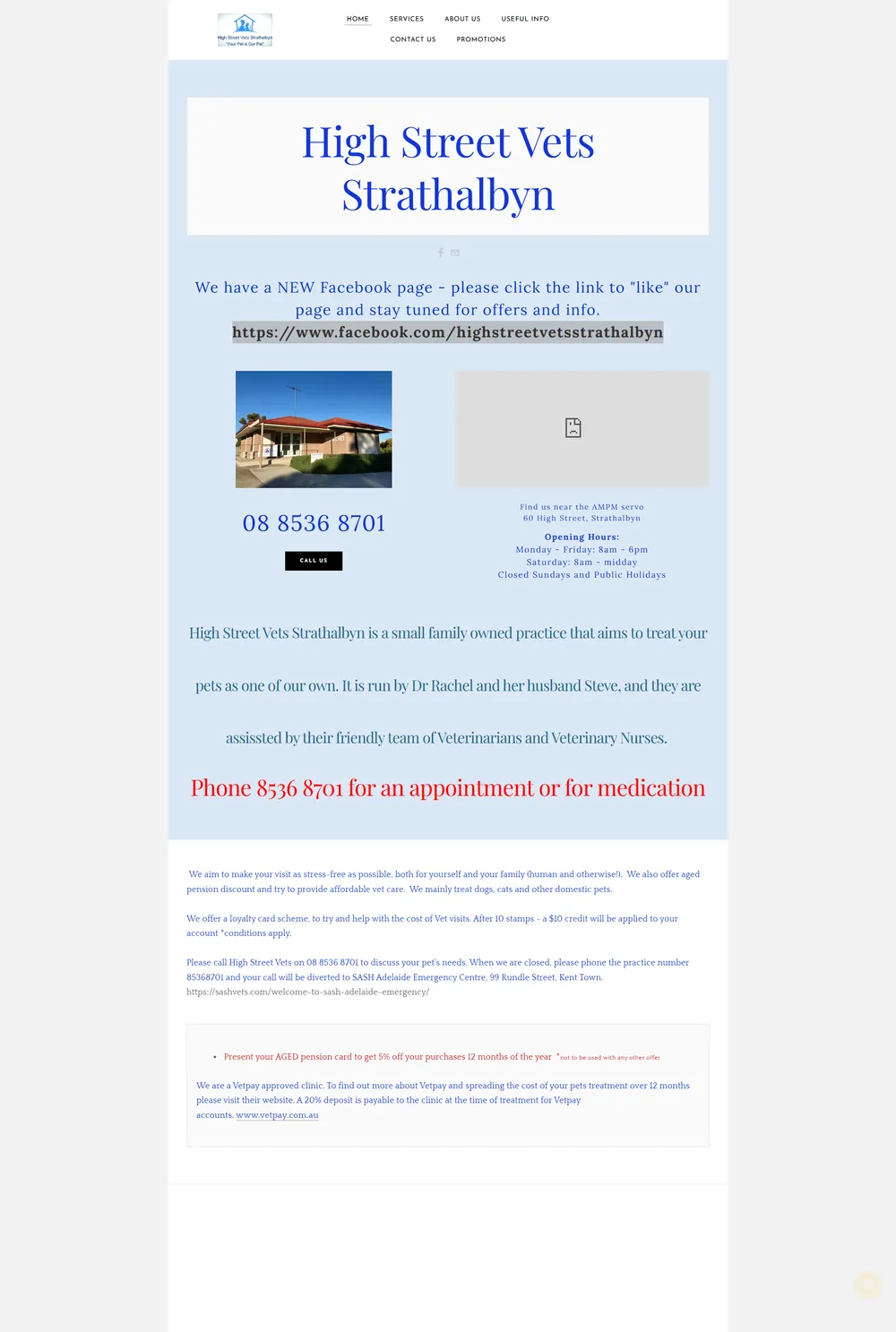 High Street Vets homepage before the rebuild