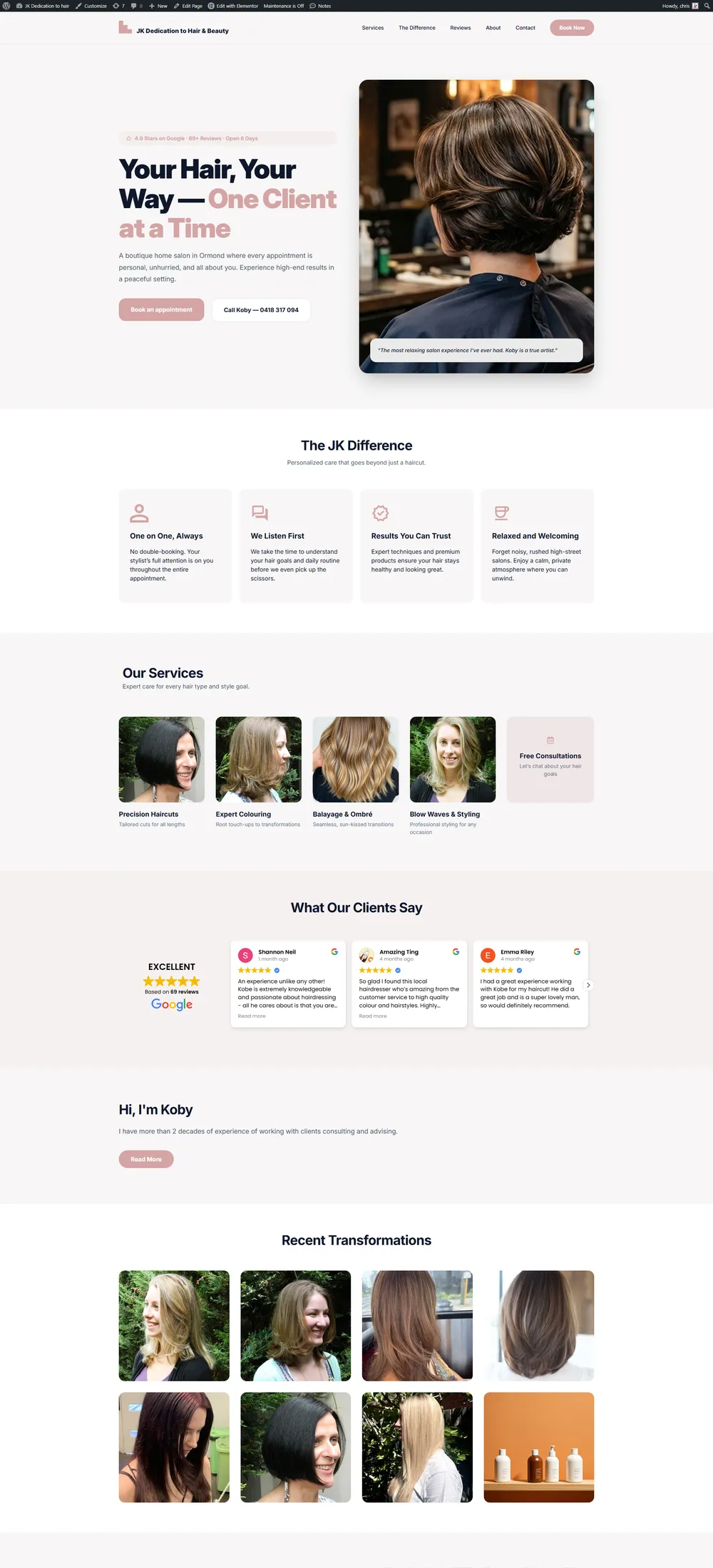 JK Hair new SEO homepage after the rebuild
