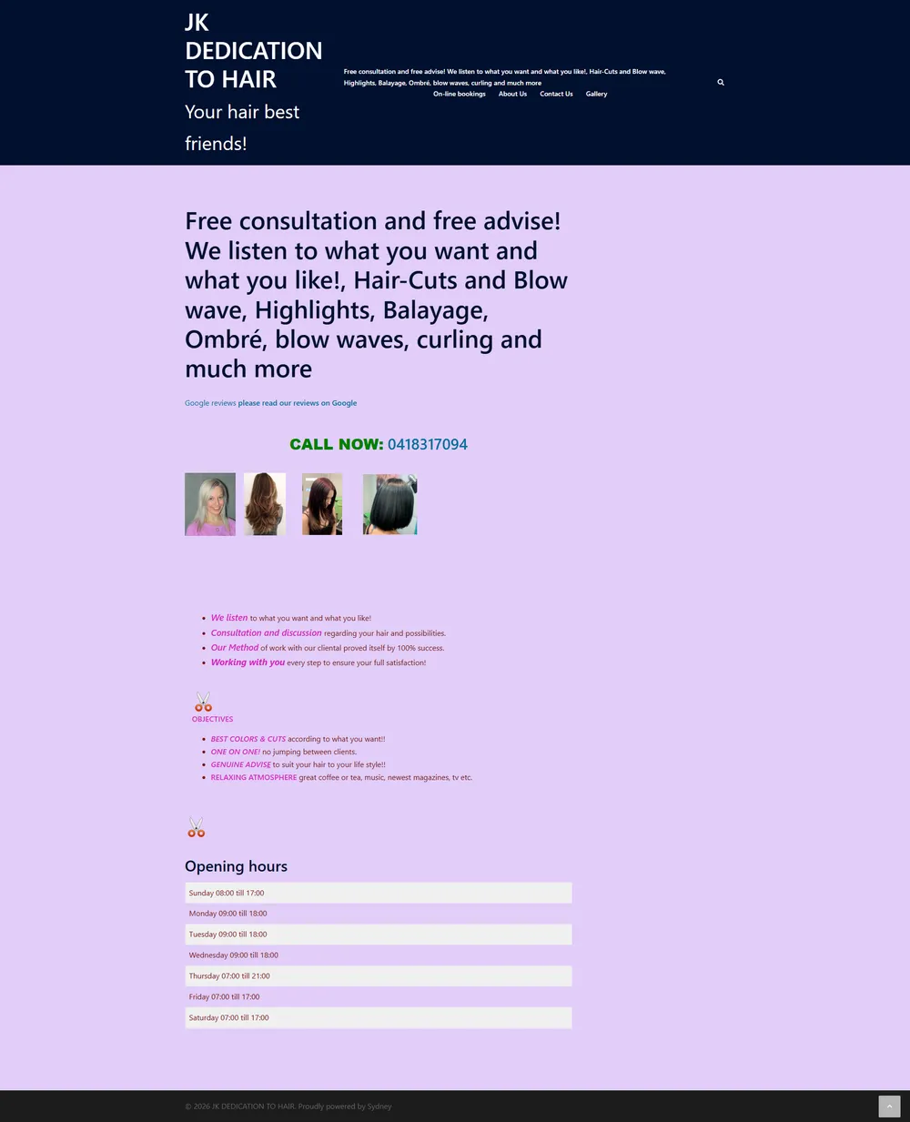 JK Hair homepage before the rebuild