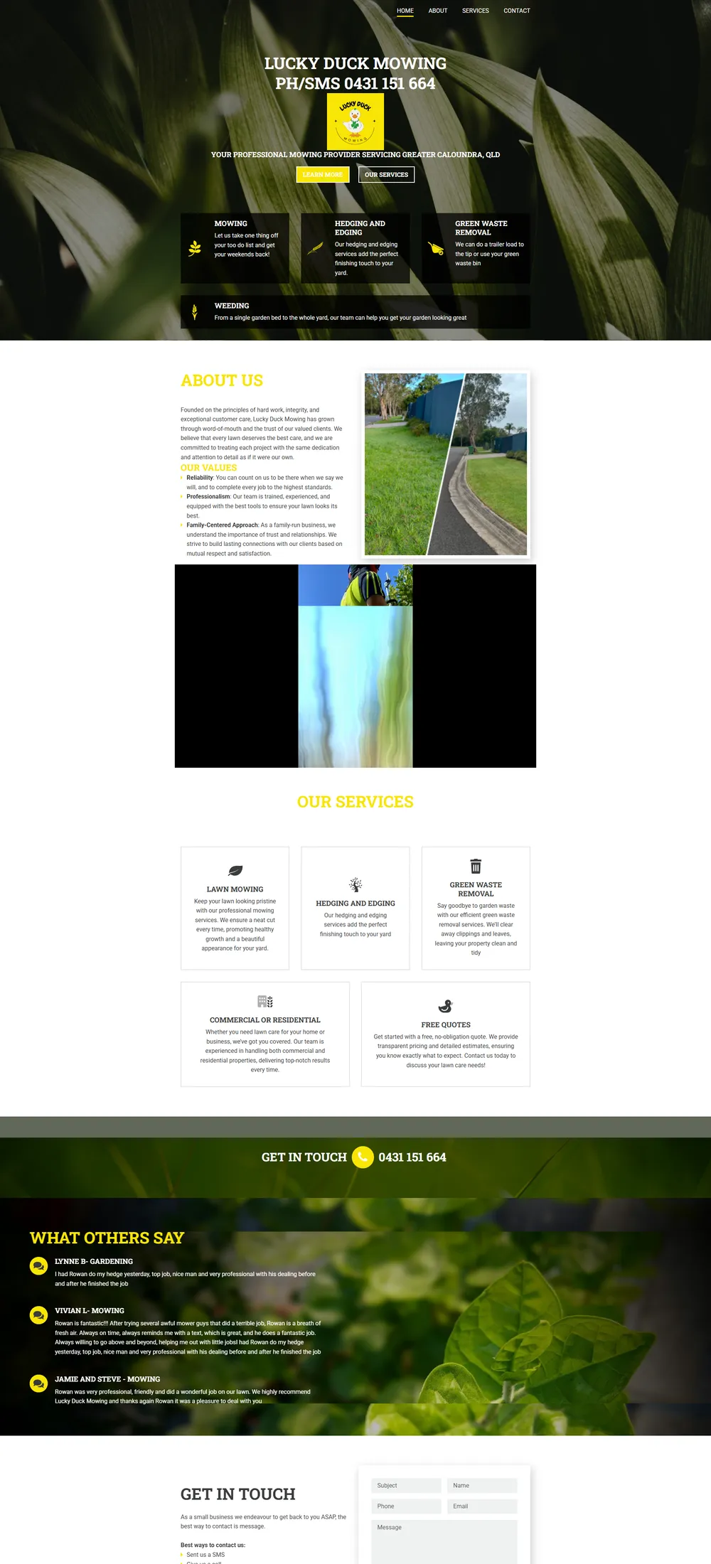 Lucky Duck Mowing website before the rebuild