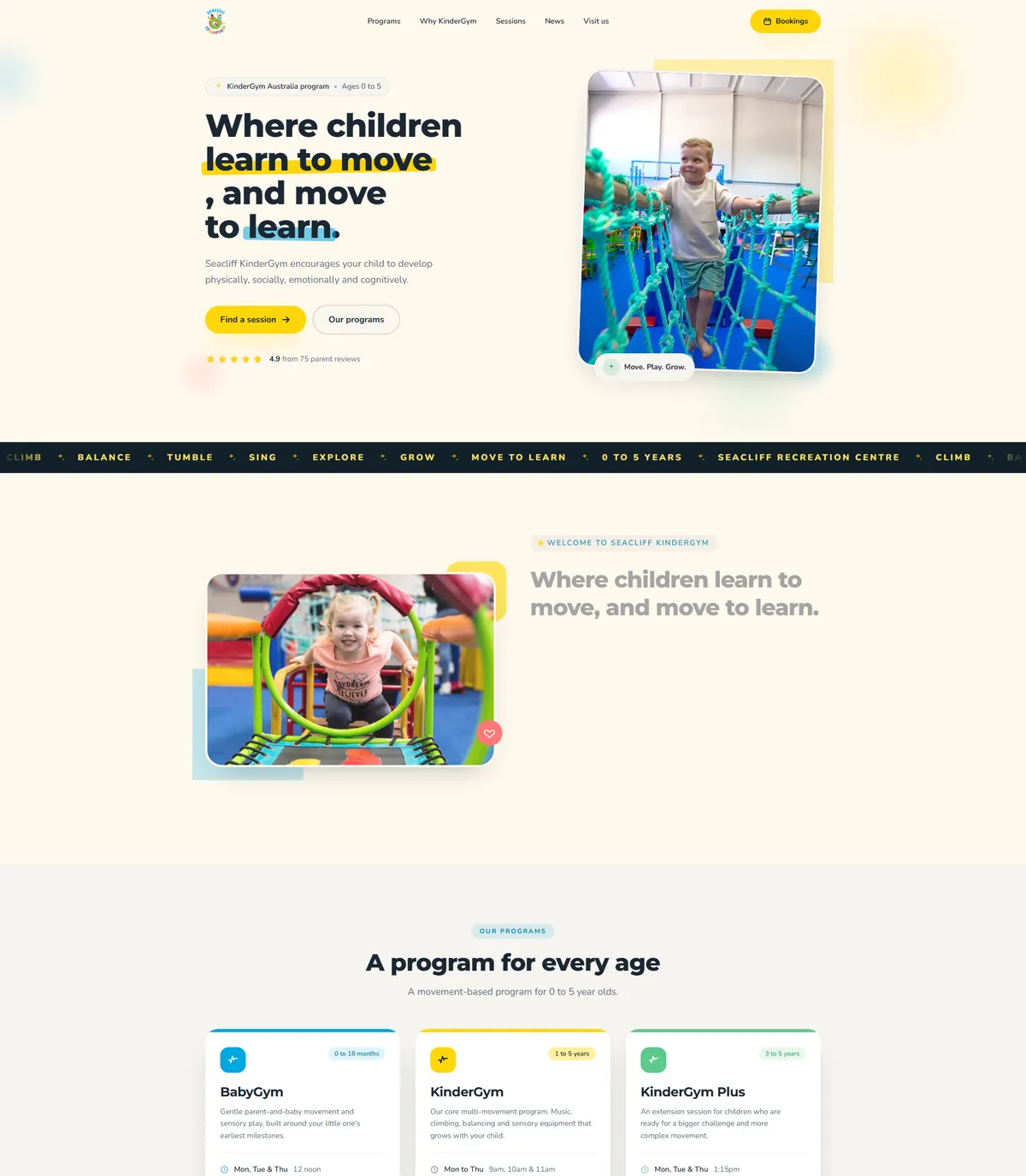 Seacliff Kindergym new SEO website after the rebuild