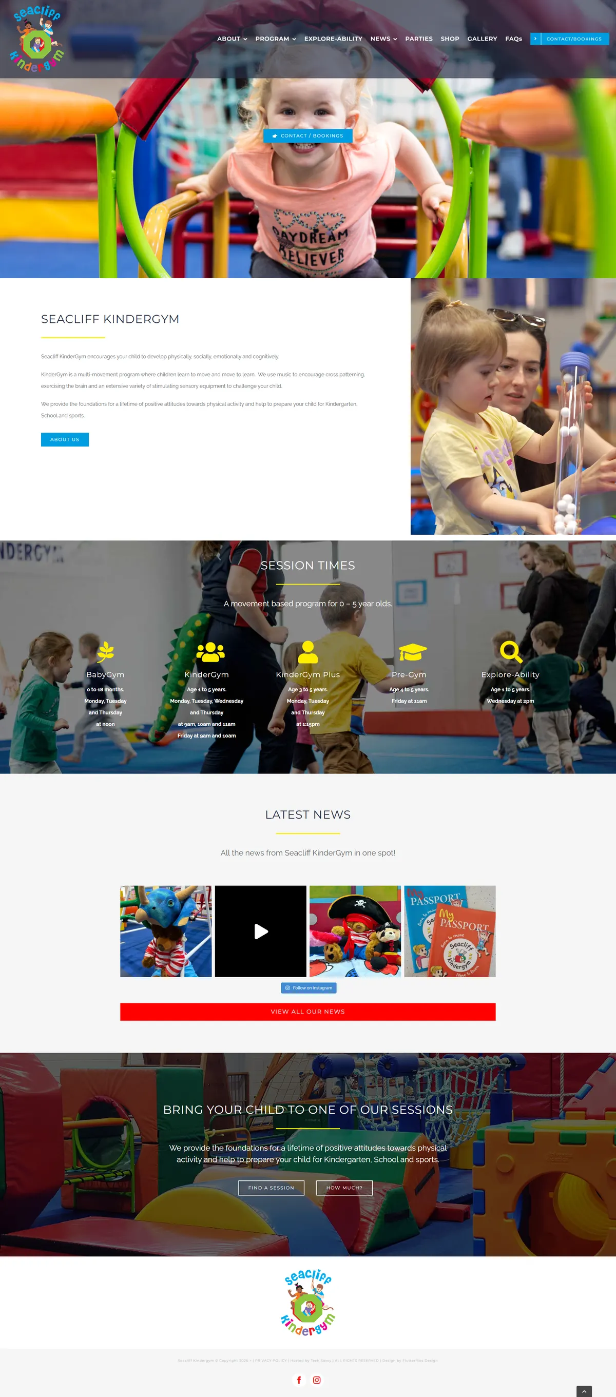Seacliff Kindergym website before the rebuild