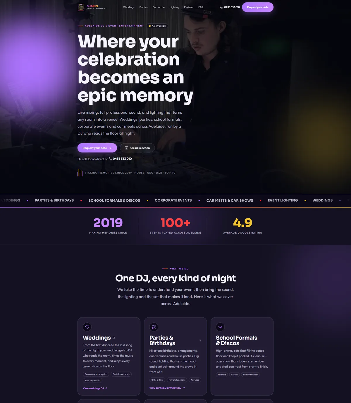 Shakin Entertainment new SEO website after the rebuild