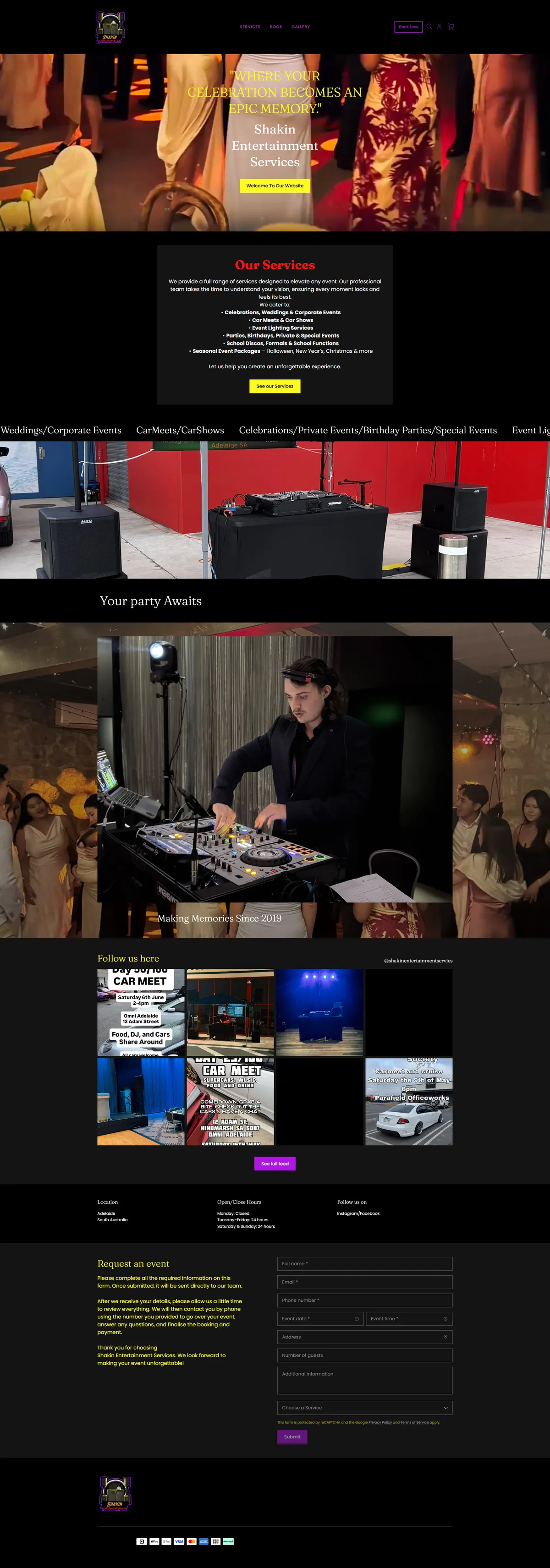 Shakin Entertainment website before the rebuild