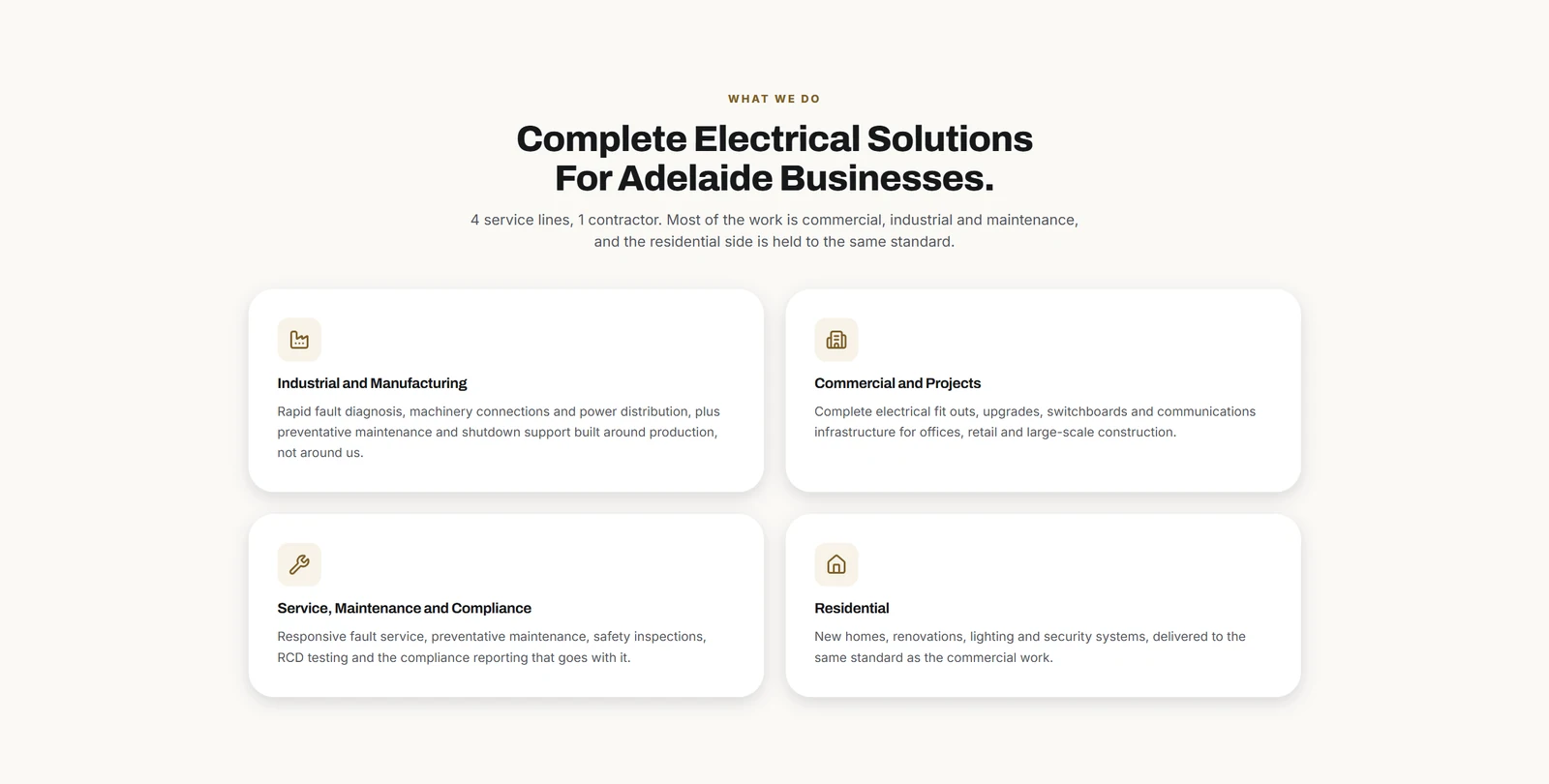 Warm neutral panels and gold accents turn a long service list into something easy to scan. Names and contact details removed.