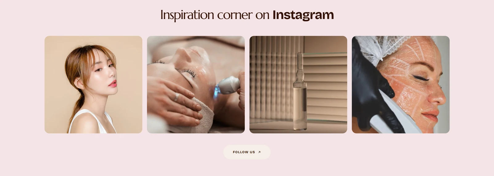 Blush tones and rounded photography for an aesthetic treatment menu. Names and contact details removed.